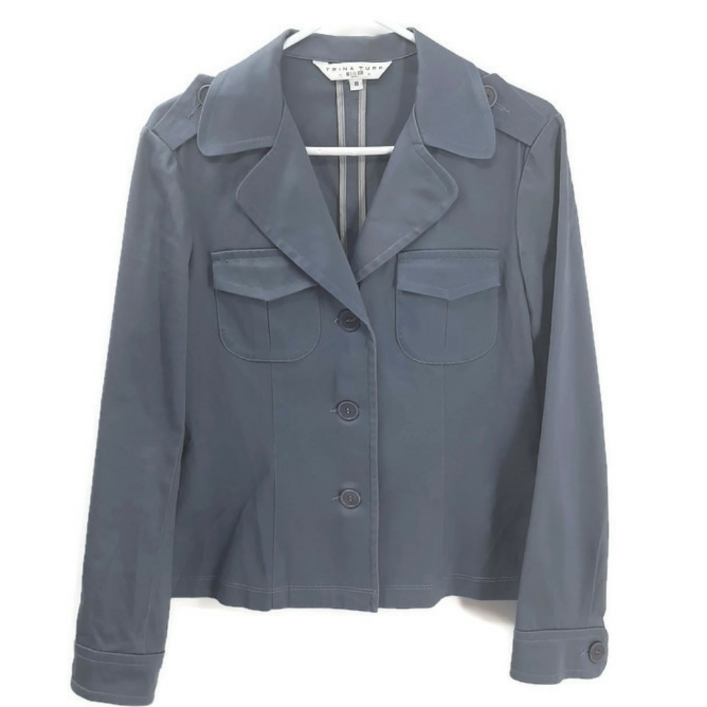 Trina Turk blue utility jacket blazer sz 8
